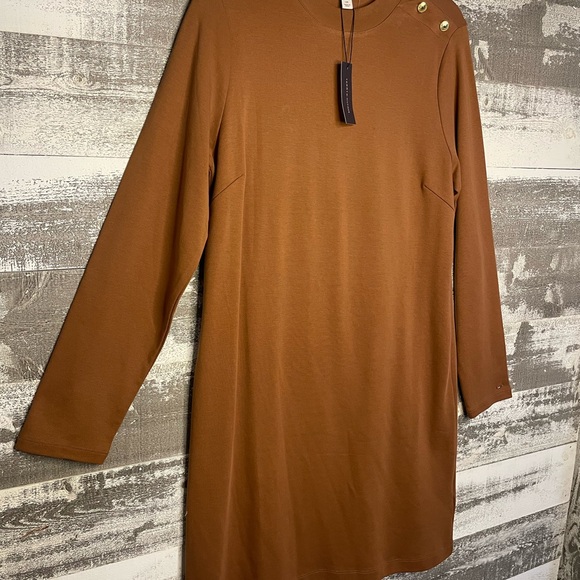 Tommy Hilfiger Long Sleeve Crewneck Dress in Caramel Brown - Picture 3 of 8